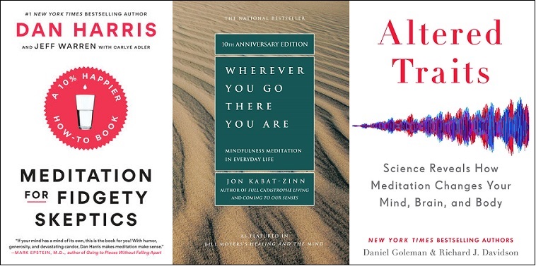 3 book covers on meditation