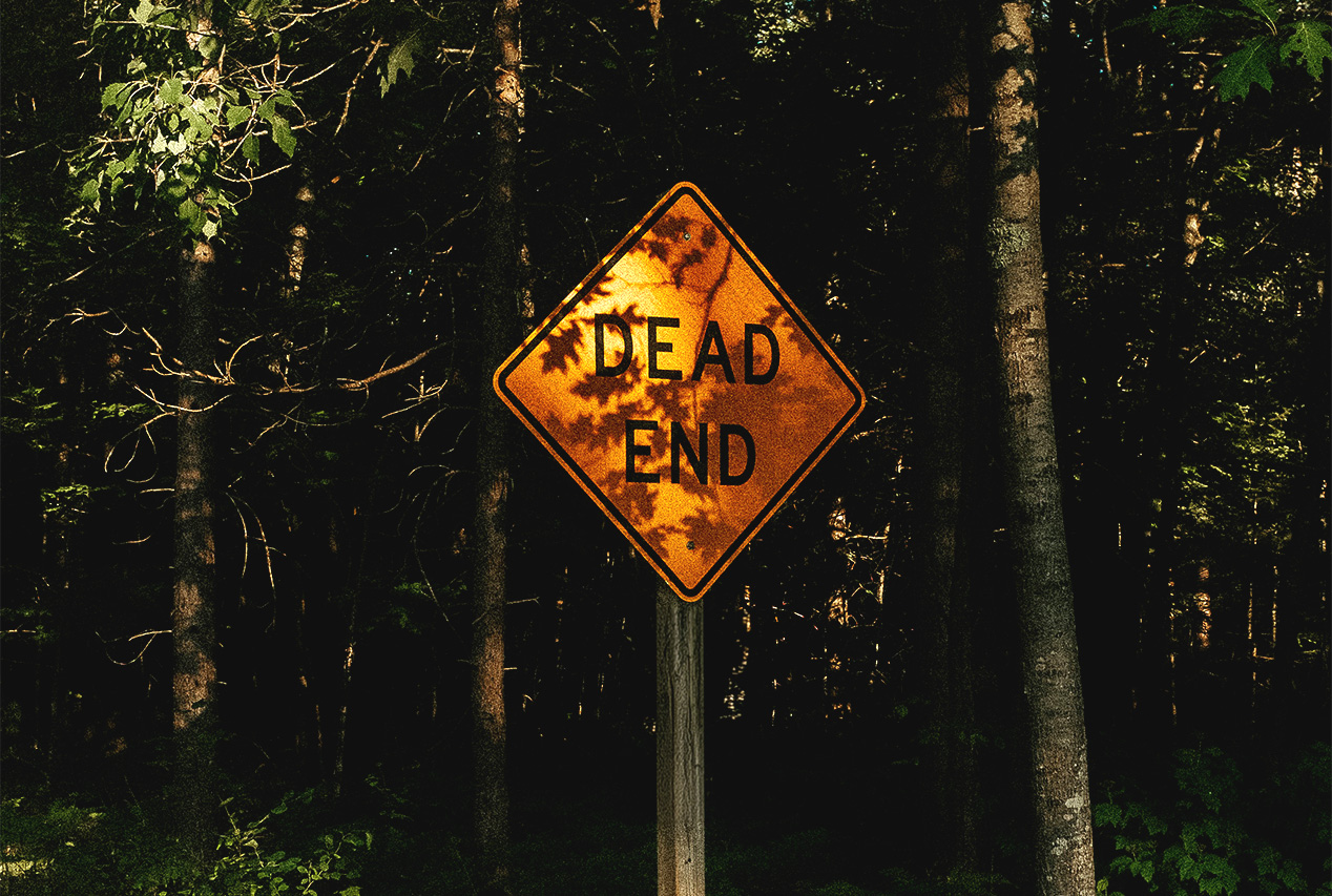 A dead end sign in the middle of a forest