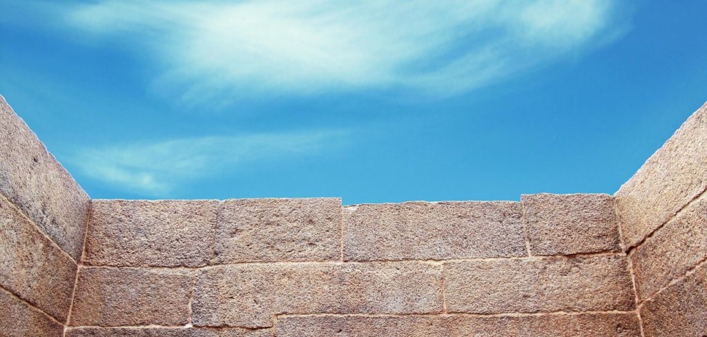 cinderblock wall with sky